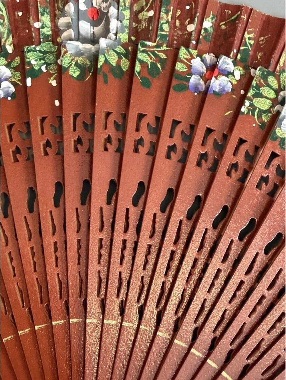 Vintage Hand Painted Spanish Fan with Lacquered Wood Frame 17” Large Great Cond - Picture 3 of 14